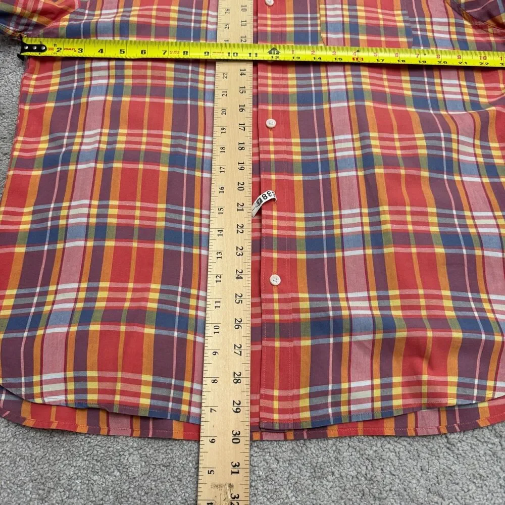 J.Crew Indian Madras Button Up Shirt Men XL Red Plaid Short Sleeve 100% Cotton